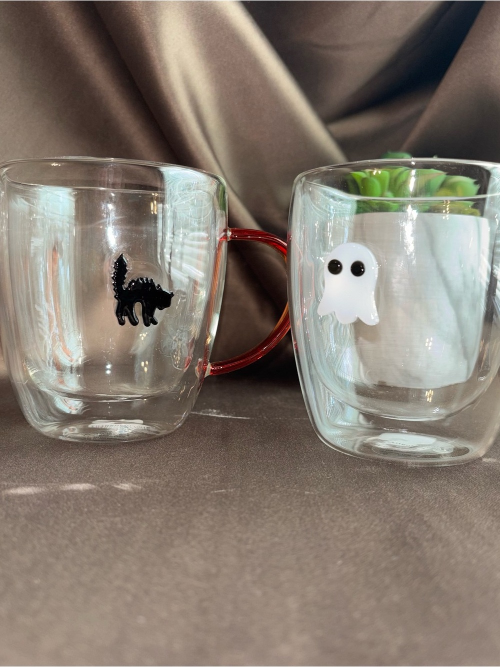 Anthropologie Clear Glass Halloween mugs new